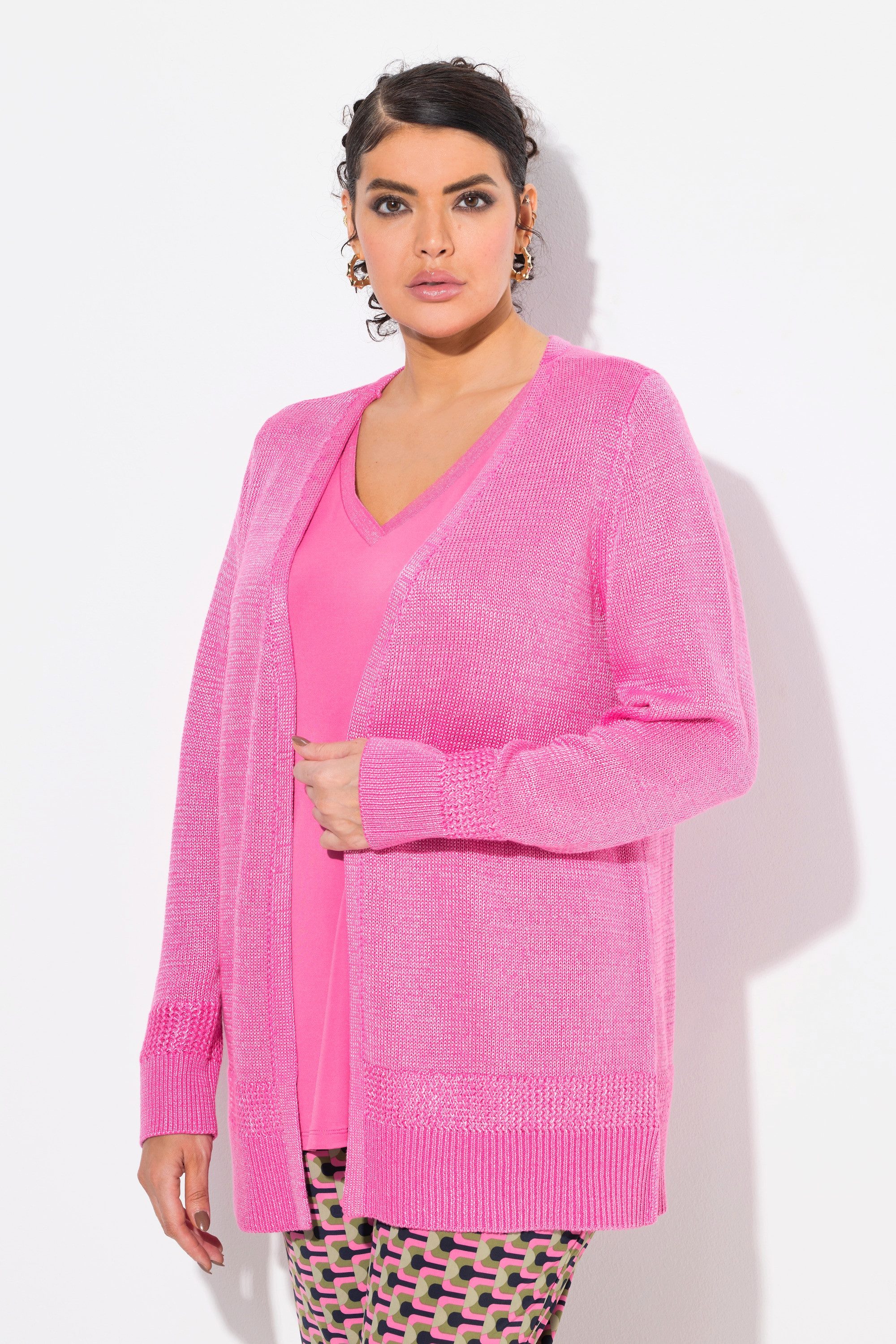 Strickjacke Strickjacke V-Ausschnitt offene Form Langarm