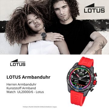 Lotus Multifunktionsuhr Lotus Herrenuhr Kunststoff rot Lotus, (Multifunktionsuhr), Herren Armbanduhr rund, groß (ca. 45mm), Kohlefaser, Sport, Fashion