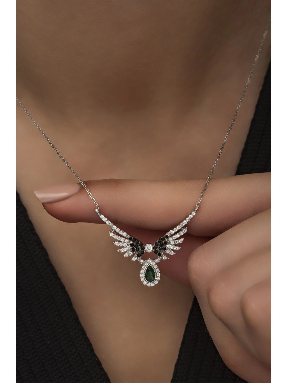 Nisan Ohrring-Set, Silber Halskette mit Engelsflügeln, Tropfen-Zirkonia – D günstig online kaufen