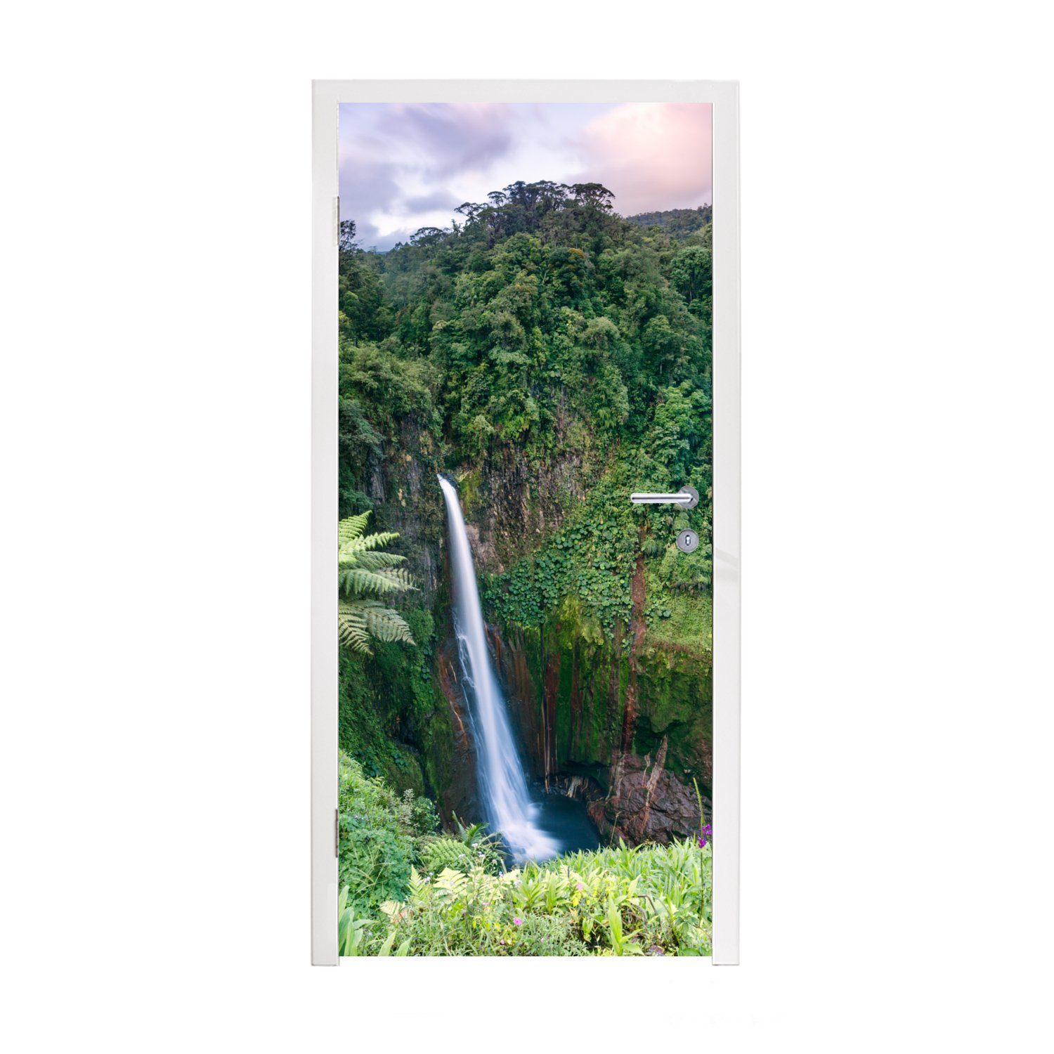 MuchoWow Türtapete Blick auf einen Wasserfall im fantastischen Regenwald in Costa Rica, Matt, bedruckt, (1 St), Fototapete für Tür, Türaufkleber, 75x205 cm