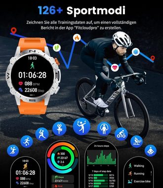 ESFOE Herren's Militär 5ATM Smartwatch (1,43 Zoll), mit Herzfrequenz Schlafüberwachung,126+ Sportmodi 460mAh