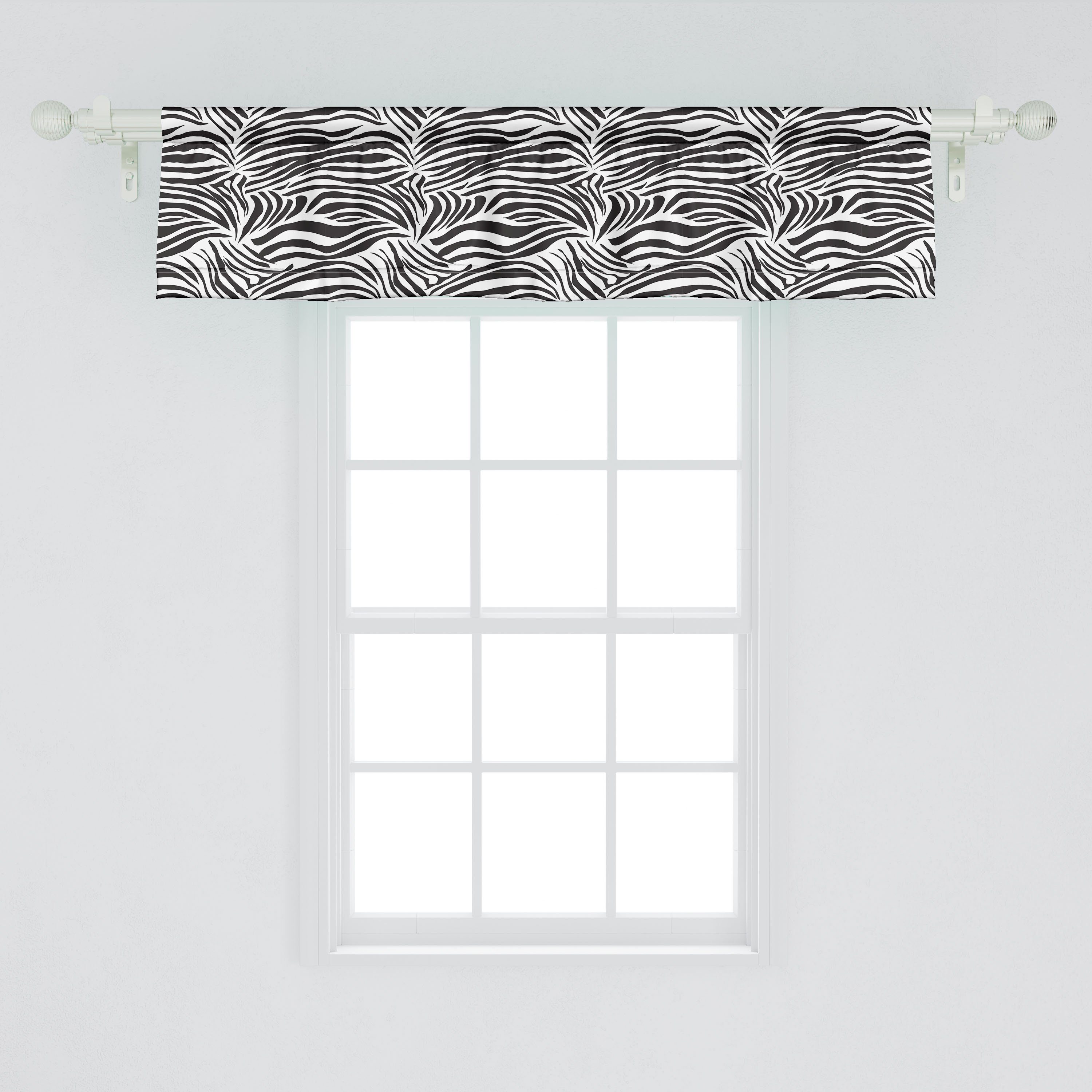 Dekor Volant Küche Microfaser, Wilde Abakuhaus, Schwarz-Weiss Zebra-Linien für Schlafzimmer mit Stangentasche, Scheibengardine Vorhang