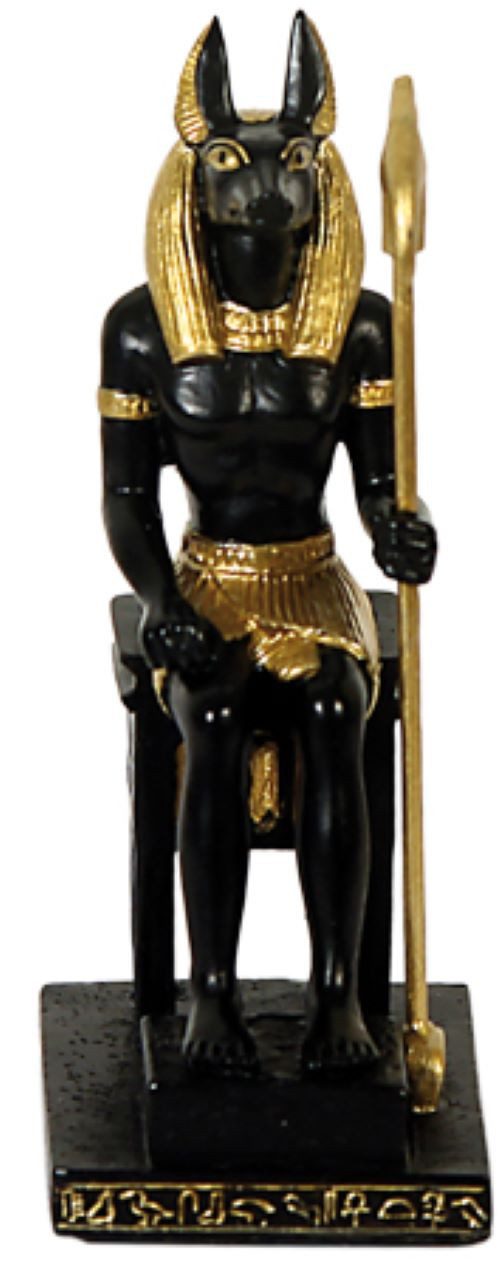MystiCalls Dekofigur Ägyptischer Gott Anubis sitzend im Stuhl klein (1 St), Ägyptische Dekofigur