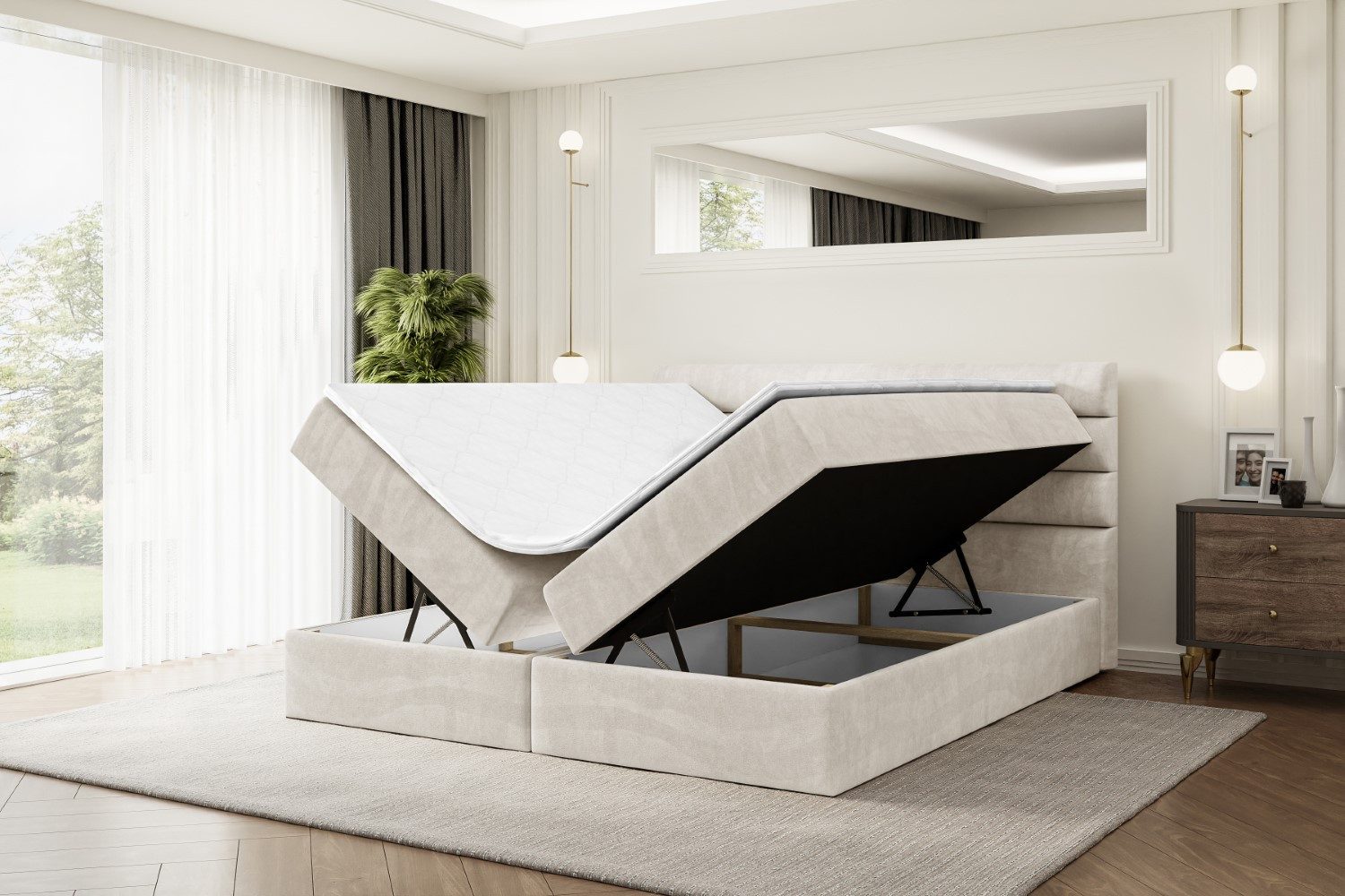 ALTDECOR Boxbett CELESTIA (Multipocket-Matratze H4, H3 Matratze Bonellfederung, Topper, Kopfteil)
