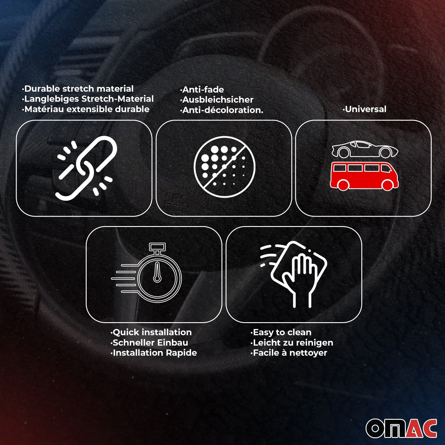 OMAC Steering Wheel Cover SPARCO Steering Wheel Protector Steering Wheel Cover Black Rubber Suede, Odorless, Easily Adjustable, Flexible