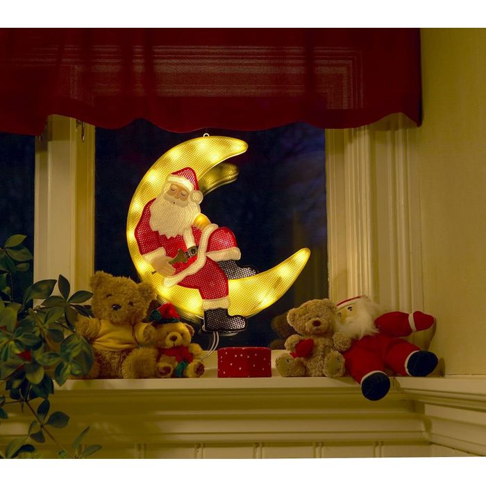 KONSTSMIDE LED Fensterbild Weihnachtsmann im Mond Weihnachtsdeko LED fest integriert Warmweiß 20 warm weiße Dioden MB11519