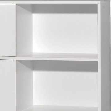 Lomadox Schreibtisch MANHATTEN-01, Büromöbel Set Aktenregal Eckschreibtisch weiß Eiche