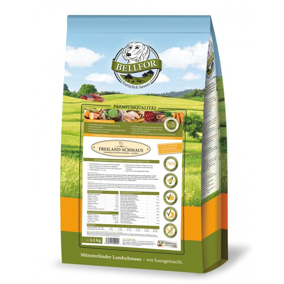 Bellfor Bellfor Trockenfutter für Hunde mit Huhn - Freiland-Schmaus - 2,5 kg, für: Hunde