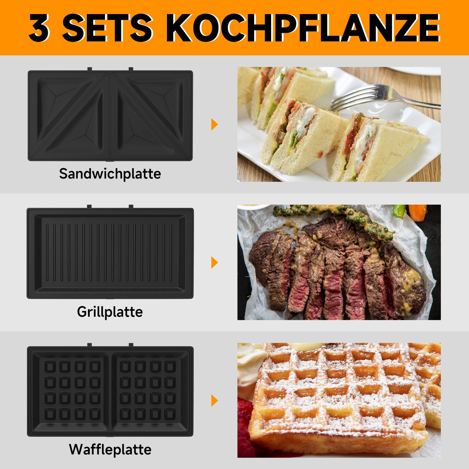 HOMELUX 3-in-1-Sandwichmaker Sandwich-Toaster Waffeleisen Grill Ultracompact, 800 W, Antihaftbeschichtet, Schnelles und Gleichmäßiges, Leichte Reinigung