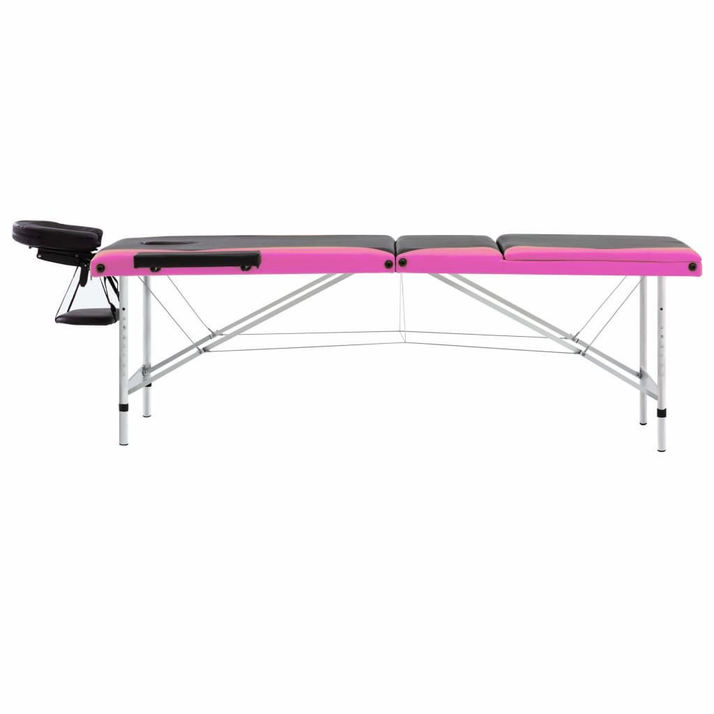 vidaXL Massageliege Massageliege Klappbar 3-Zonen Aluminiumgestell Schwarz und Rosa