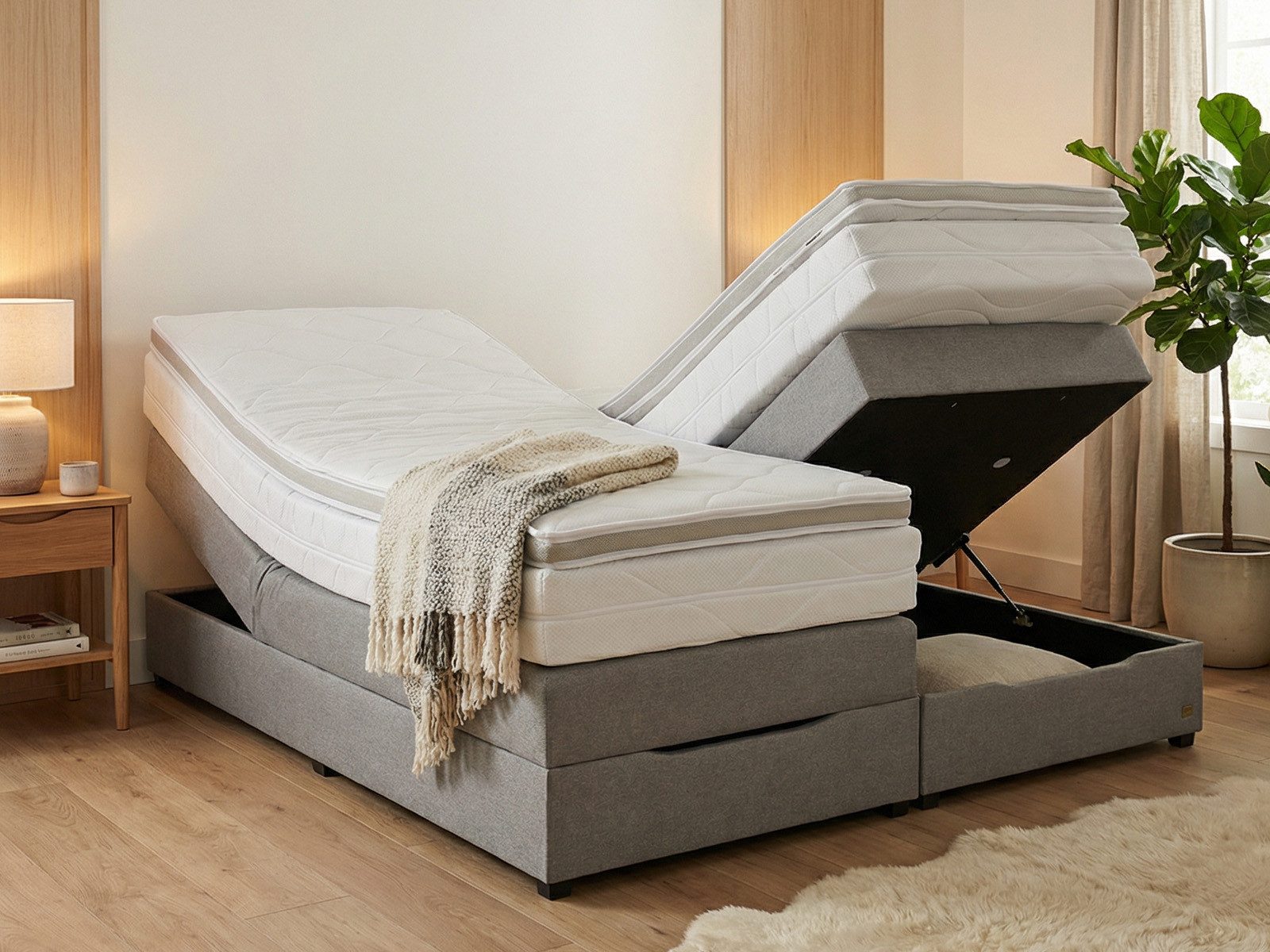 PAARA Boxspringbett ohne Kopfteil mit Bettkasten inkl. Matratze und Topper, Komplettset, mit innovativem Belüftungssystem
