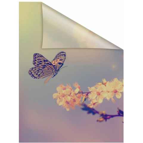 Fensterfolie Schmetterling Blüte, LICHTBLICK ORIGINAL, blickdicht, strukturiert, selbstklebend, Sichtschutz