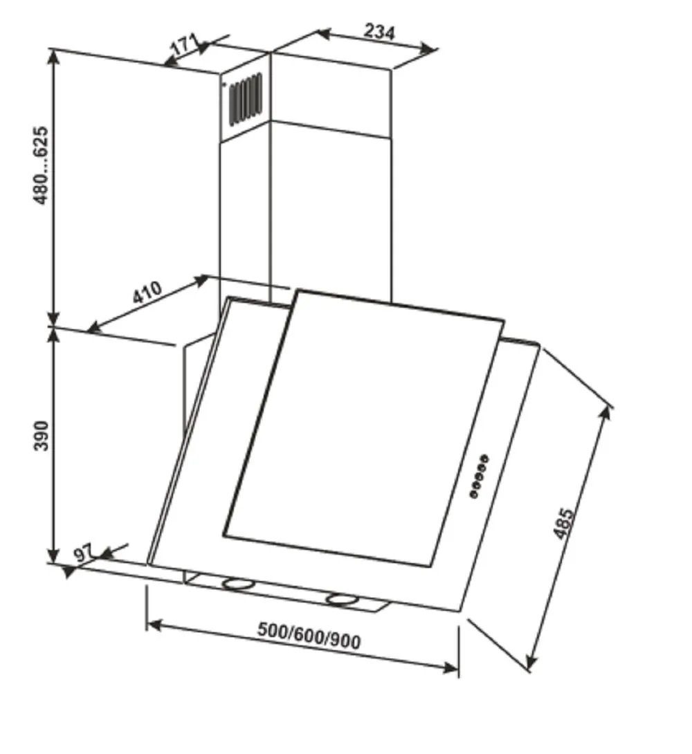 GURARI Kopffreihaube GCH S 482 90 IS///// GCH S 482 90 IS, Dunstabzugshaube 90cm 1000 m³/h Edelstahl Schwarzglas