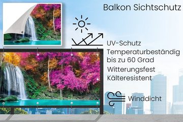 MuchoWow Balkonsichtschutz Wasserfall - Bäume - Rosa - Braun - Natur (1-St) Balkonbanner, Sichtschutz für den Balkon, Robustes und wetterfest
