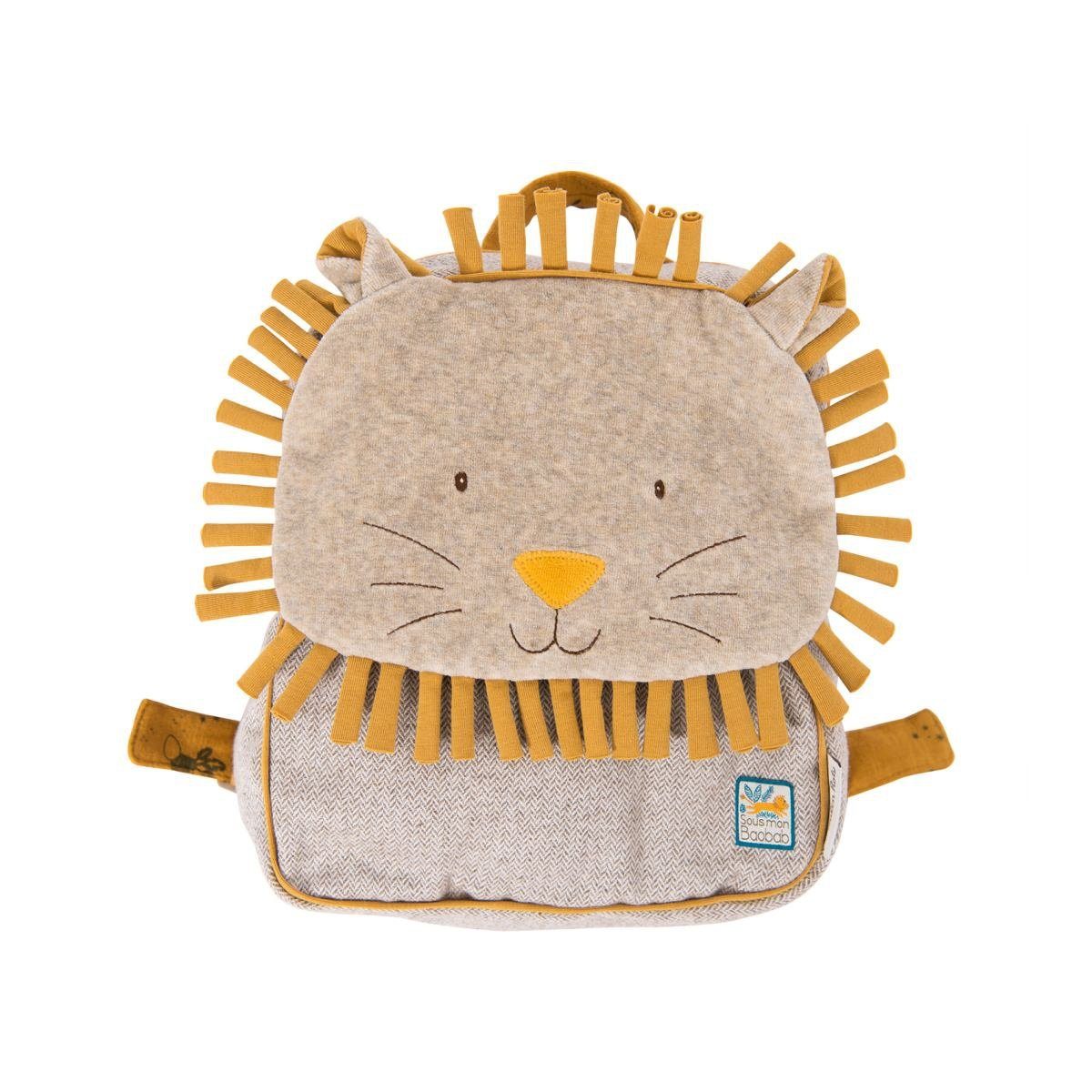 Moulin Roty Kinderrucksack Rucksack Löwe 23x29cm Kinderrucksack Kindergarten grau/senfgeld