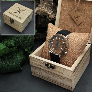 Holzwerk Quarzuhr GERBSTEDT Damen & Herren Leder & Edelstahl Datum Holz Uhr, schwarz