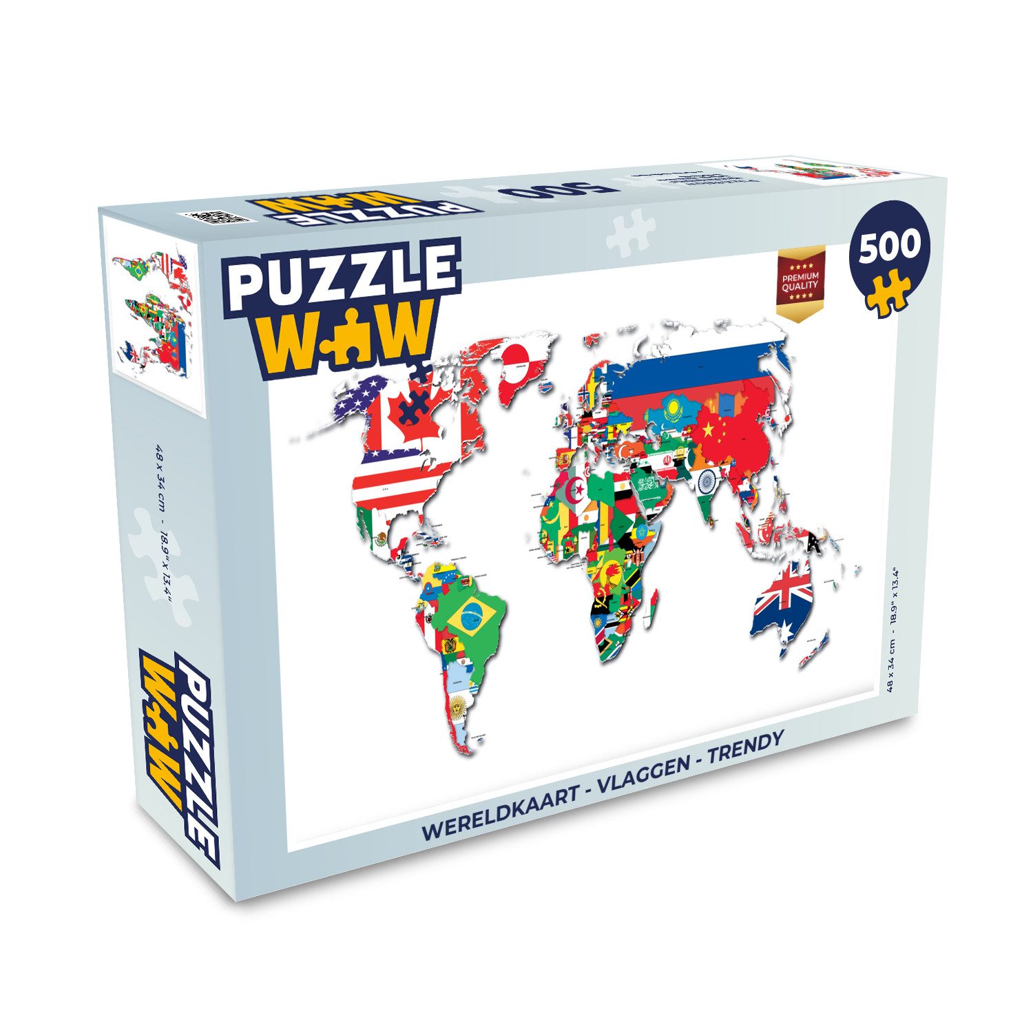 MuchoWow Puzzle Weltkarte - Flaggen - Trendy, 500 Puzzleteile, Foto-Puzzle, Bilderrätsel, Puzzlespiele, Spielzeug