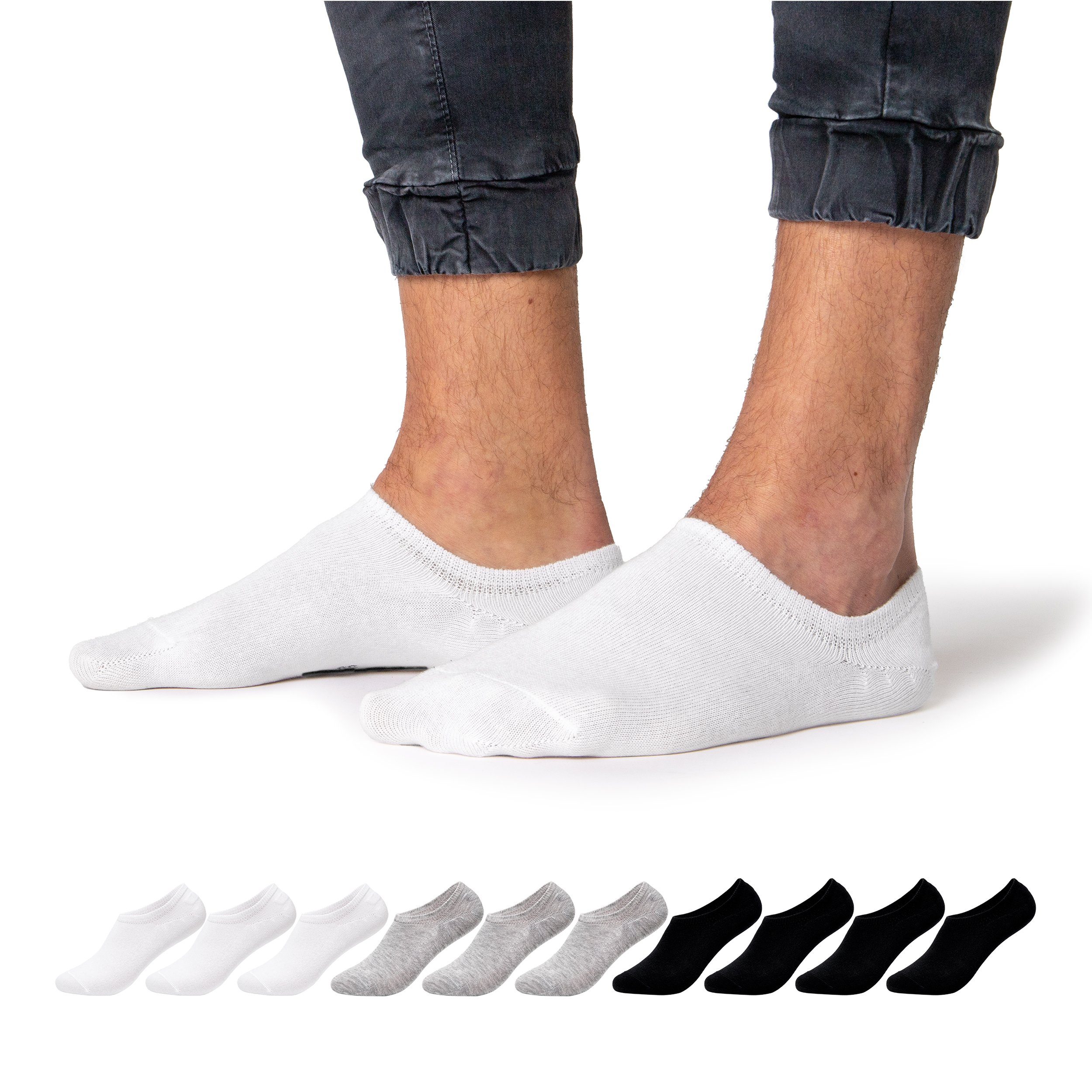 OCCULTO Füßlinge Herren Füsslinge 10er Pack (Modell: Strolch) (10-Paar) 4x Blk, 3x Wht, 3x Gry