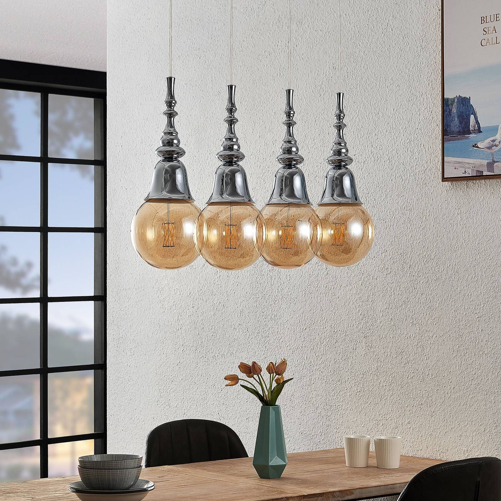 Lucande Hängeleuchte Gesja, LED, Metall, Chrom IP20, 4 x 15 W LED