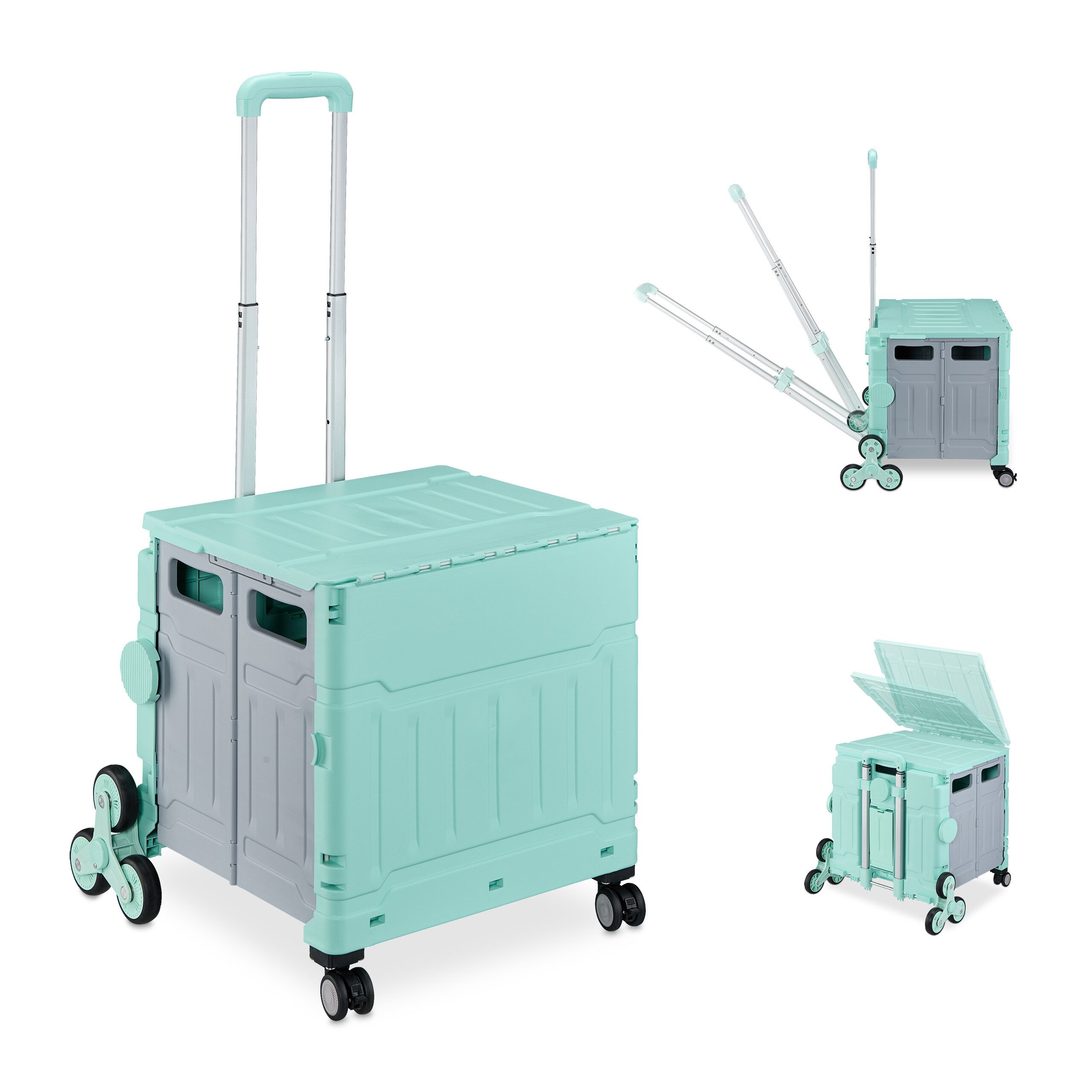 relaxdays Einkaufstrolley Treppensteig, 47 l, Türkis günstig online kaufen