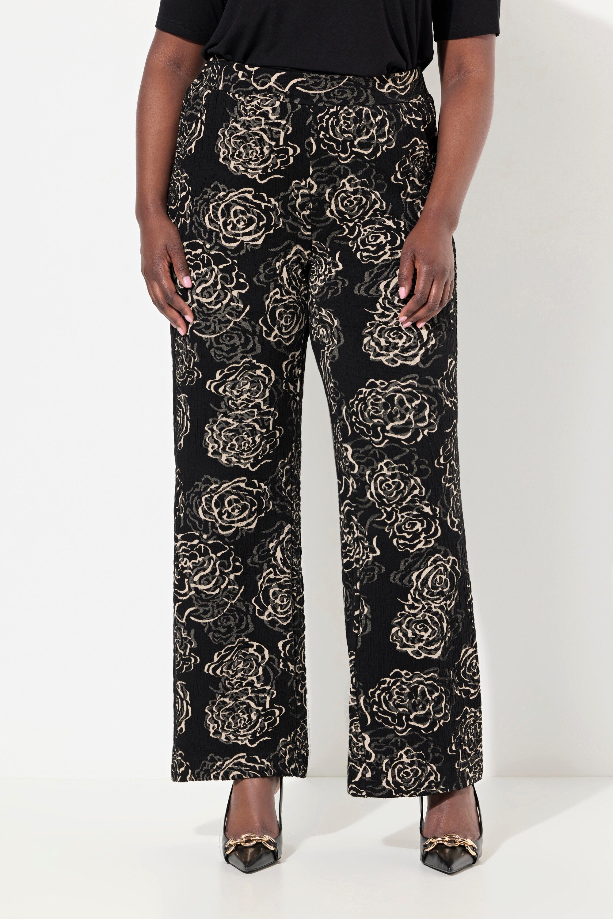 Ulla Popken Funktionshose Jacquard-Jerseyhose Blüten weites günstig online kaufen
