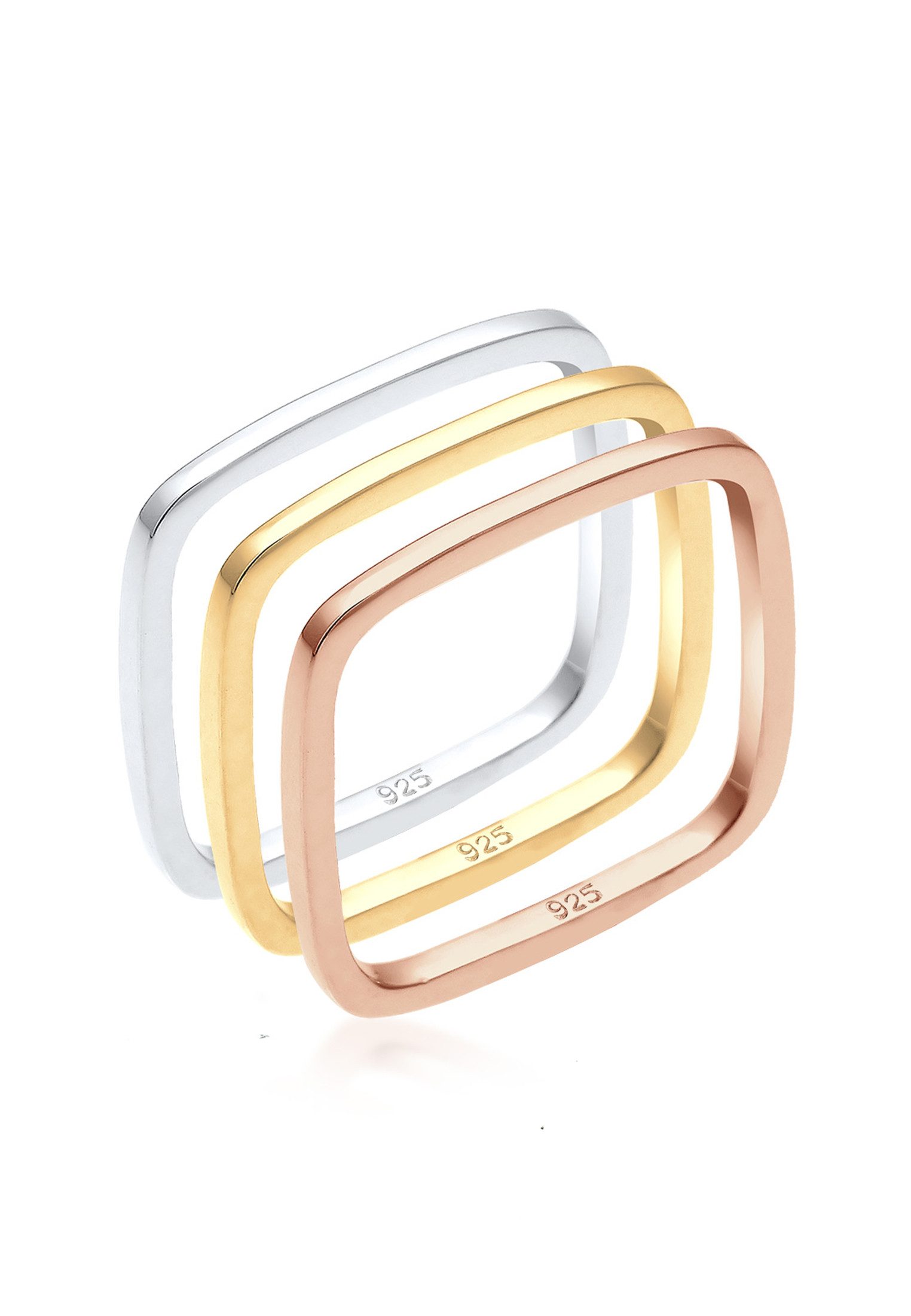 Elli Ring-Set Tri-Color Statement Viereck Set 925 Silber vergoldet