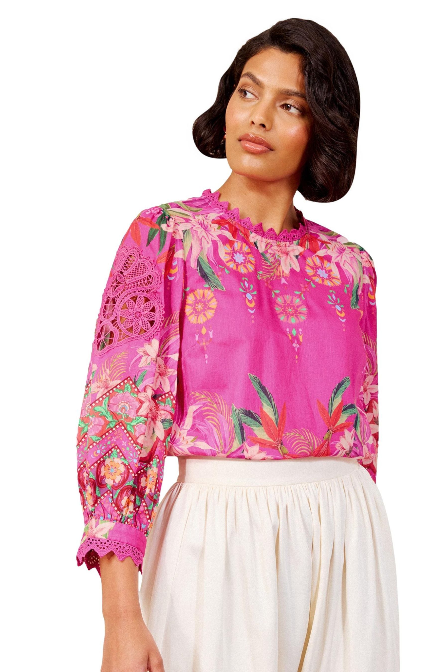 Love & Roses Spitzenbluse Love & Roses Bluse Blumen-Print und Spitze, Petite (1-tlg)