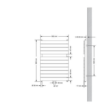 LuxeBath Badheizkörper Designheizkörper Handtuchwärmer Paneelheizkörper, Mittelanschluss 600x800mm Anthrazit Anschlussgarnitur Thermostat