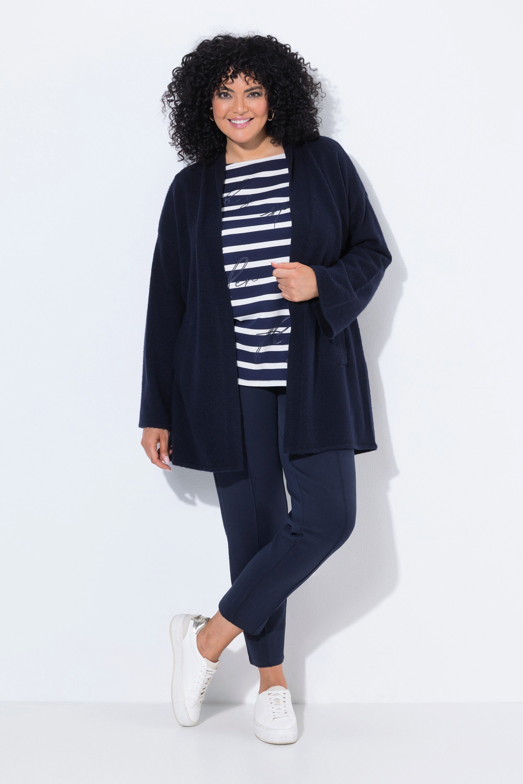 Ulla Popken Strickjacke Kimono-Strickjacke Schalkragen ohne Verschluss