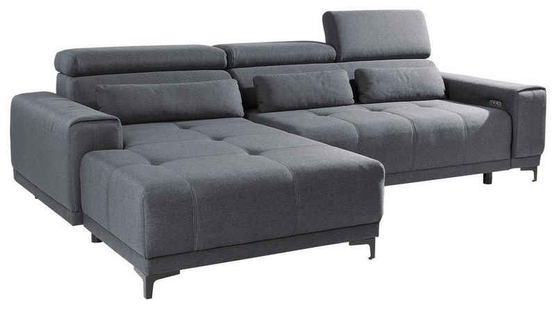 LIV'IN Sofa CANDIA, Grau, Webstoff, elektrische Sitztiefenverstellung, BxHxT 276 x 77 x 177 cm
