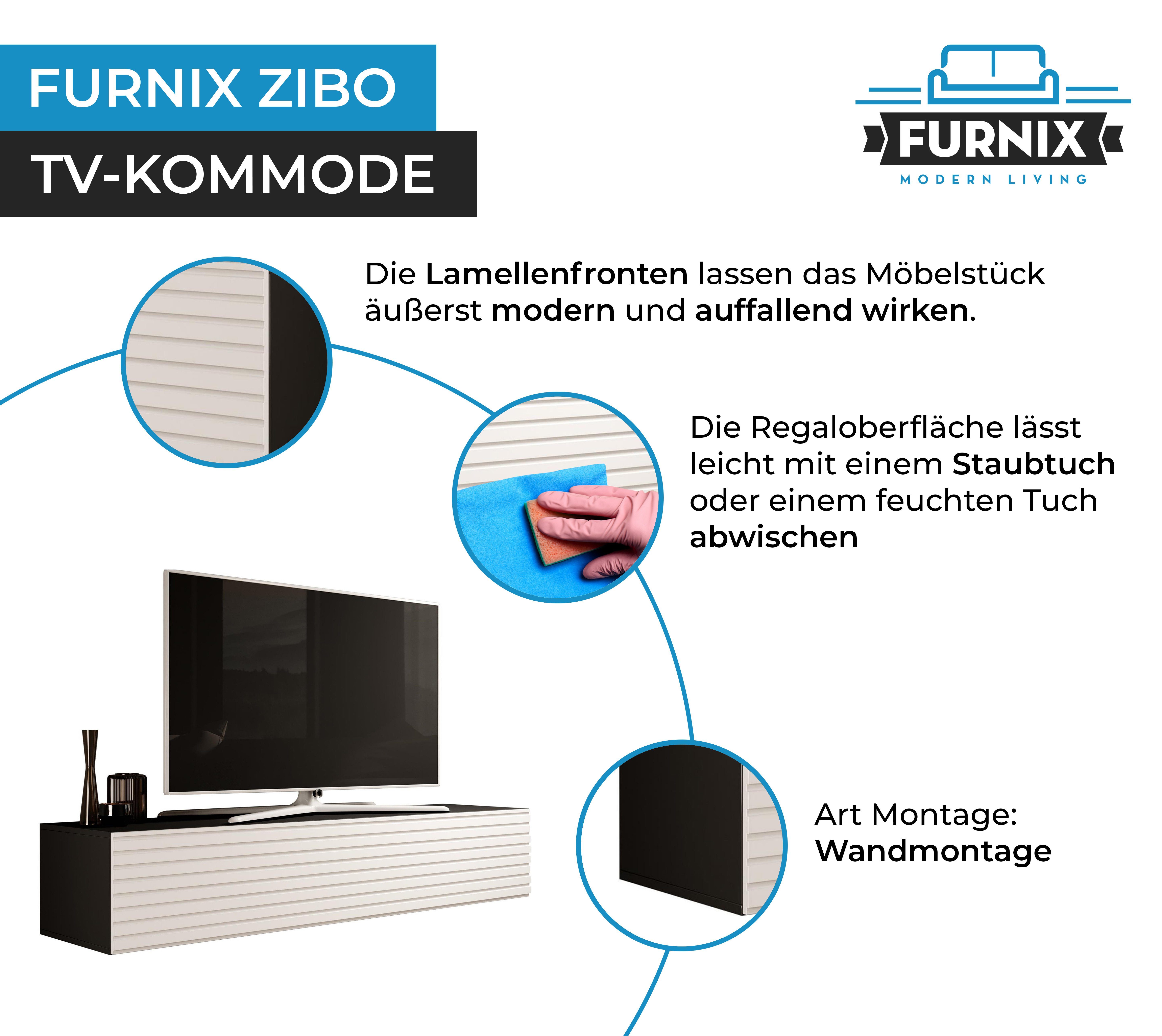 Furnix TV-Schrank Lowboard ZIBO 160 Lamellenfront Designerschrank x T40 H34 Schwarz/Weiße B160 mit x Lamellen Hängeschrank cm