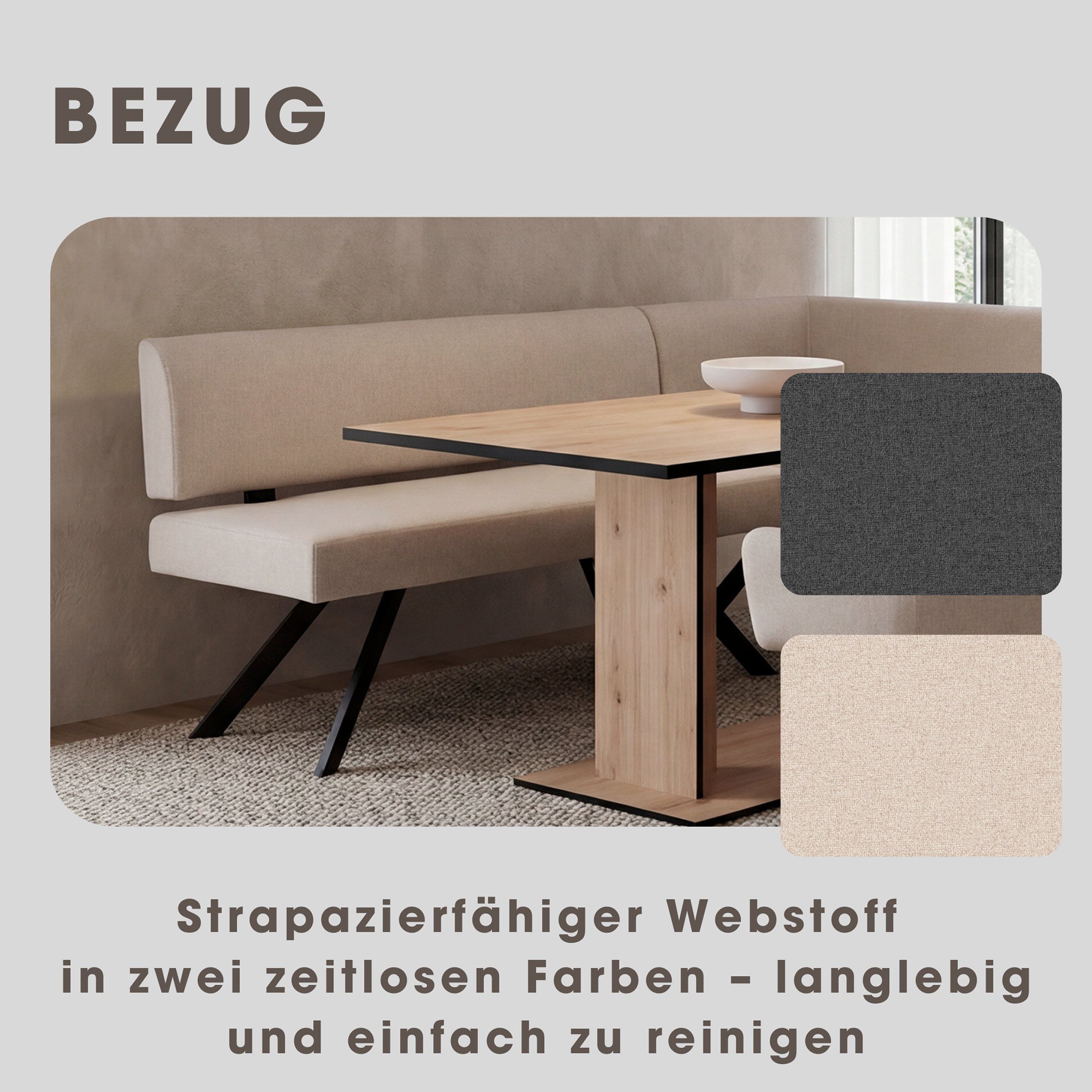 byLIVING Eckbank TORONTO, Webstoff, bis 160 kg, Taschenfederkern, 4-Fußgestell, 3 Sitzplätze