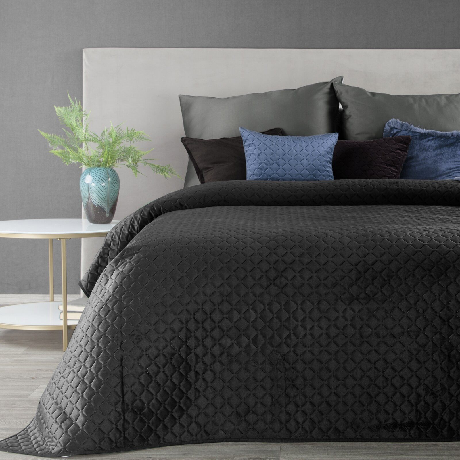 Eurofirany Tagesdecke Gesteppte Decke Velours Karomuster Weicher Überwurf, günstig online kaufen