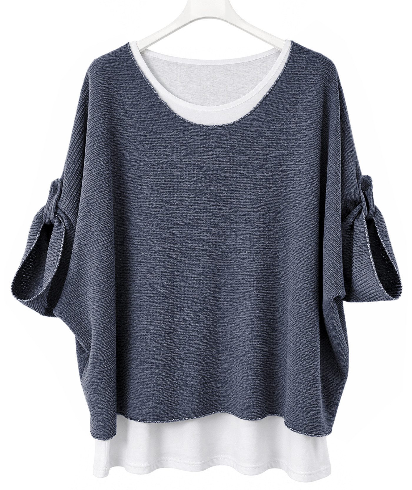 dy_mode Blusenshirt Damen Blusenshirt Oberteil 2-in-1 Lagenlook Shirt Fledermausärmel 2-teilige Set, inkl. Halskette, Fledermausärmel – Bild 4 von 5