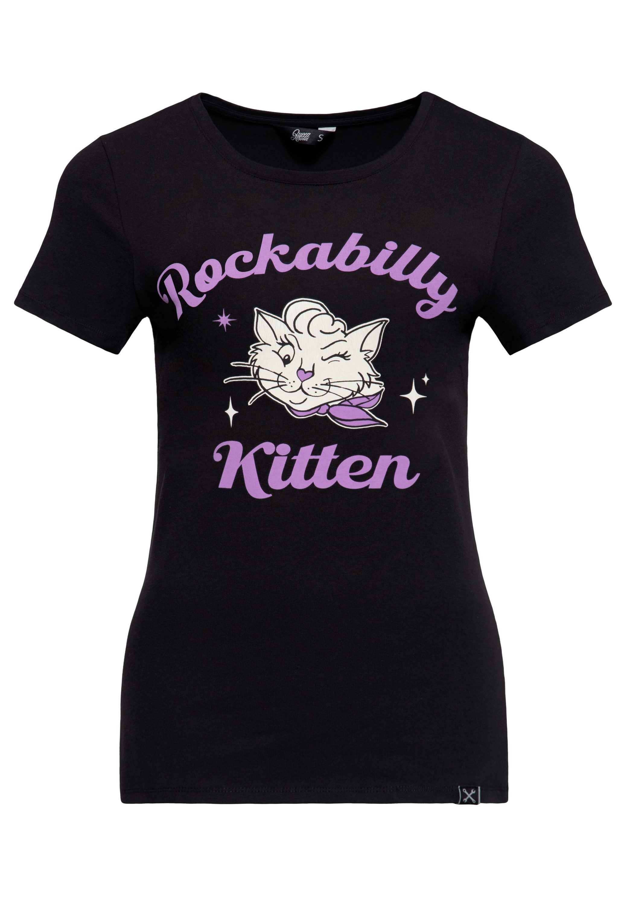 QueenKerosin Print-Shirt Rockabilly Kitten (1-tlg) mit auffälligem Frontprint