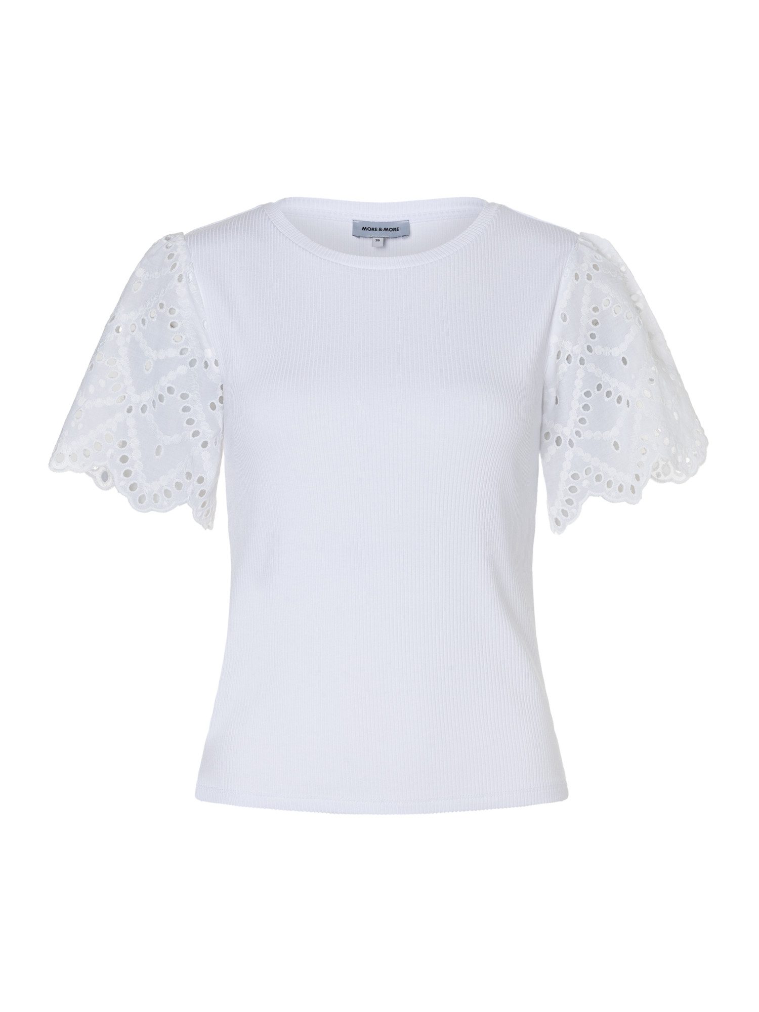 Kurzarmshirt schmales, geripptes Shirt, Spitzenärmel