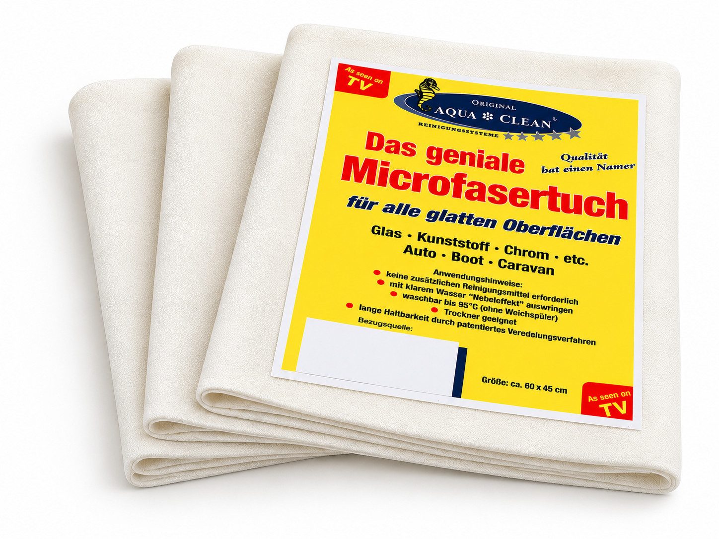 AQUA CLEAN Das geniale Microfasertuch 3er Set ca.45cm x 65cm Reinigungstücher (Langlebig, vielseitig, waschbar und für glatte Oberflächen)
