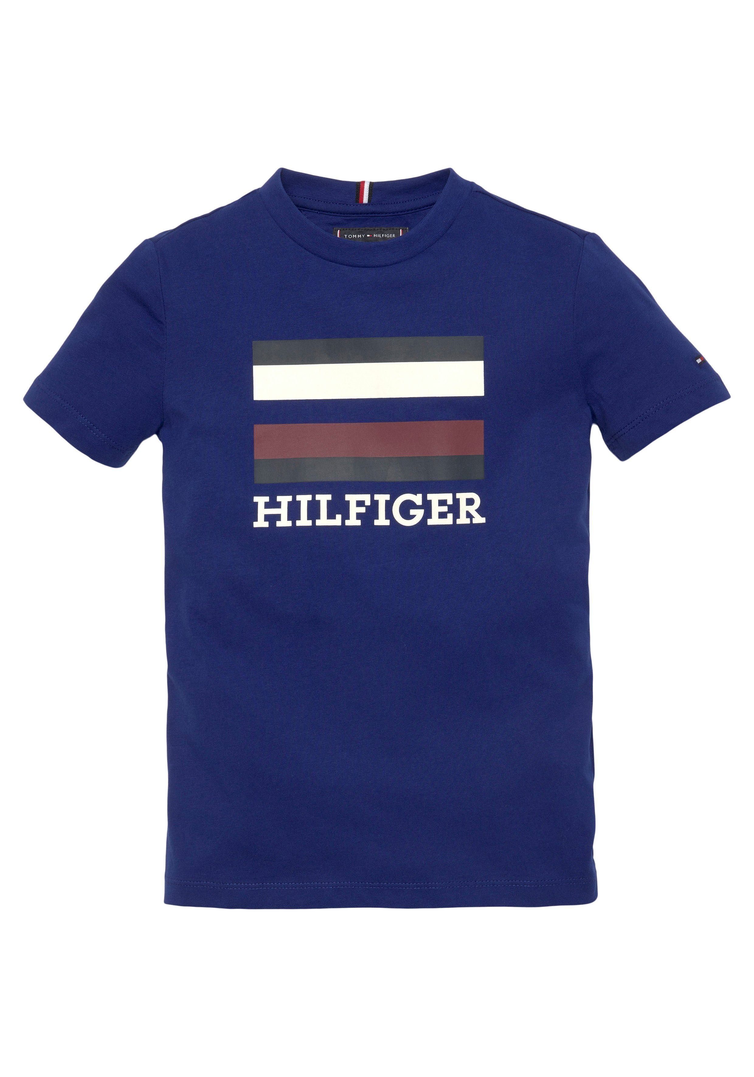 Hilfiger & LOGO Voyage S/S mit TEE Tommy großem T-Shirt Navy TH Hilfiger Logo-Schriftzug Frontprint