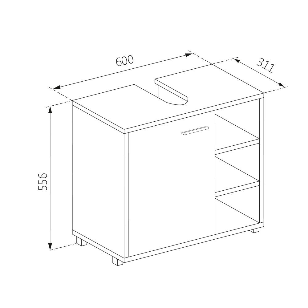 Vicco Waschbeckenunterschrank Waschtischunterschrank Badschrank PERRY Weiß Sonoma