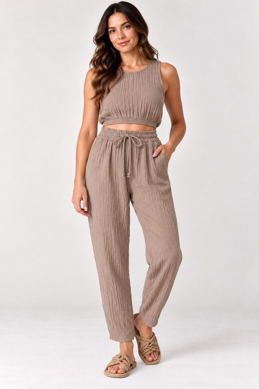 WENOR Stoffhose Damen Musselin Hose Baumwolle Tapered Sommerhose Knöchellänge, elastischer Bund, lässiger Style