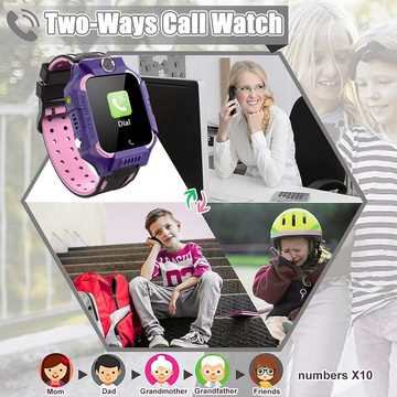 PTHTECHUS Smartwatch (1,44 Zoll, Android iOS), Kinder Spiel Telefon Uhr Anruf Taschenrechner Taschenlampe SOS Wecker