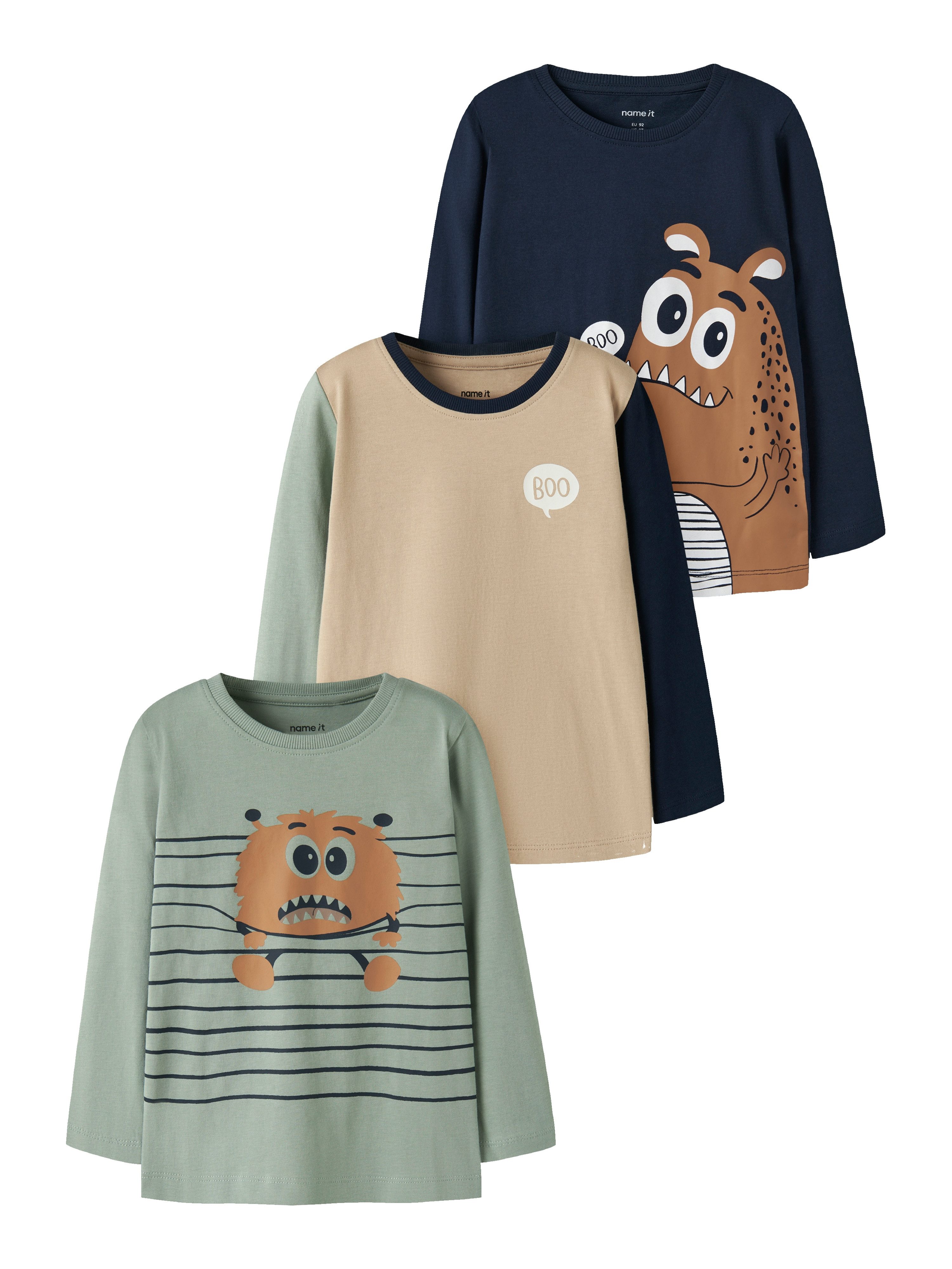 Name It Langarmshirt NMMNIKO 3P LS TOP (Packung, 3-tlg) Baumwolle, regular fit