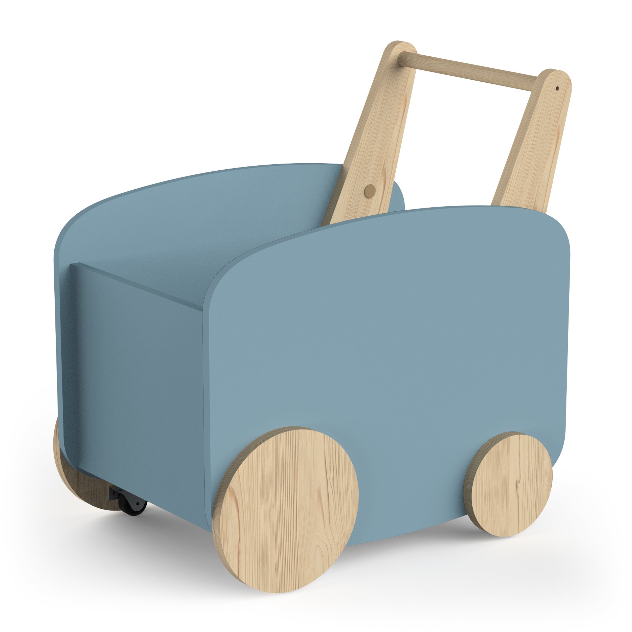 habeig Spielzeugtruhe Spielzeugbox Spielwagen Spielauto MDF Holz 55x53x35 cm 7kg, inklusive 4 Rädern zum Bewegen der Spielzeugtruhe blau/natur