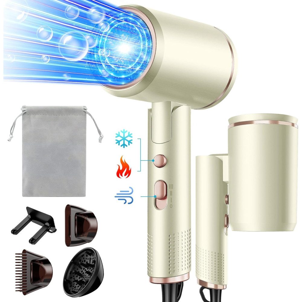 Vbrisi Haartrockner Klappbar Ionen, Schnelltrocknen Hair Dryer mit Heiß-/Kalttaste, 2400 W, Profi Hair Dryer für Reisen, kompakt & faltbar, 3 Heiz,AC Motor Salon Haarföhn mit Diffusor & Aufbewahrungstasche