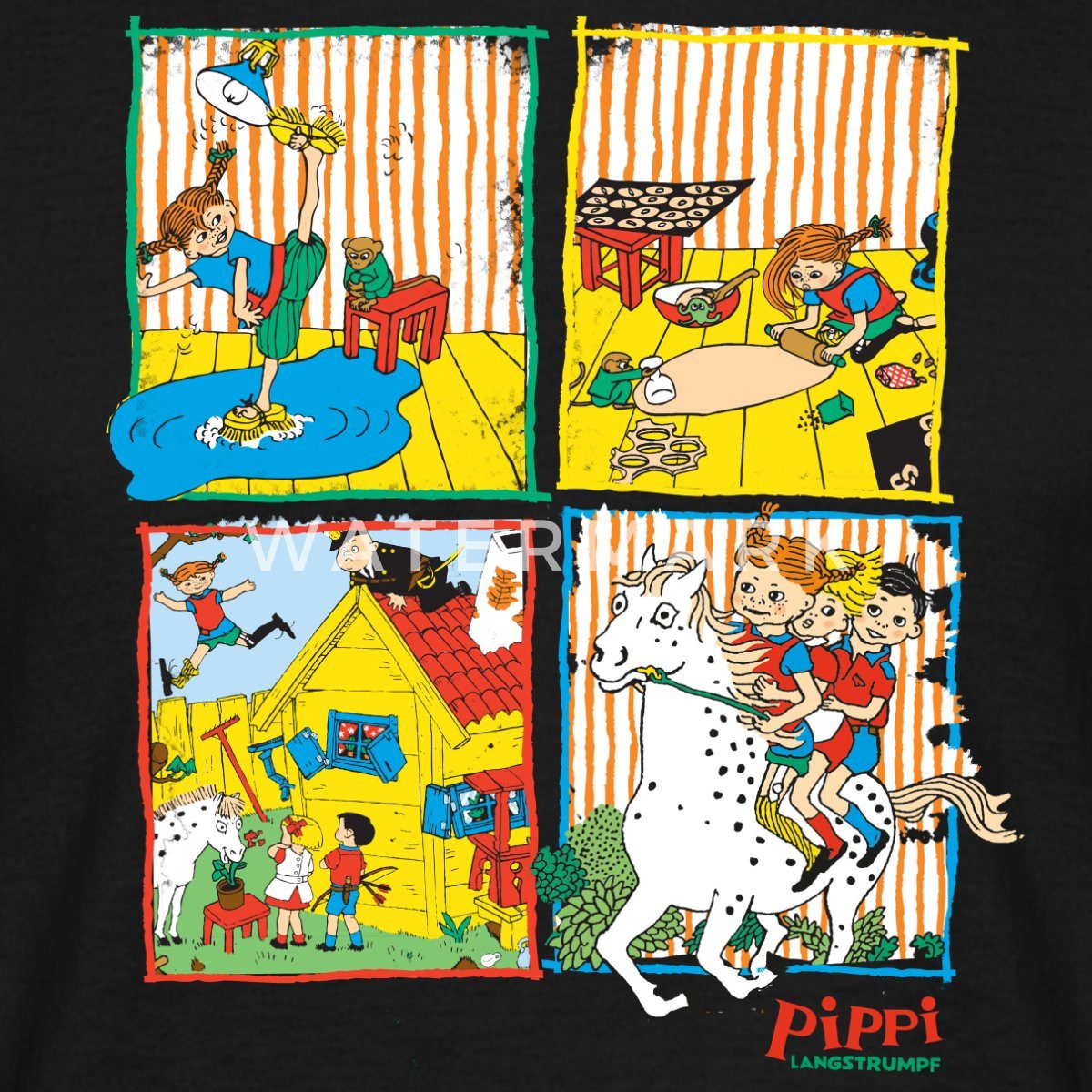 Spreadshirt T-Shirt Pippi Langstrumpf Und Ihre Freunde Kacheln Männer T-Shirt (1-tlg)
