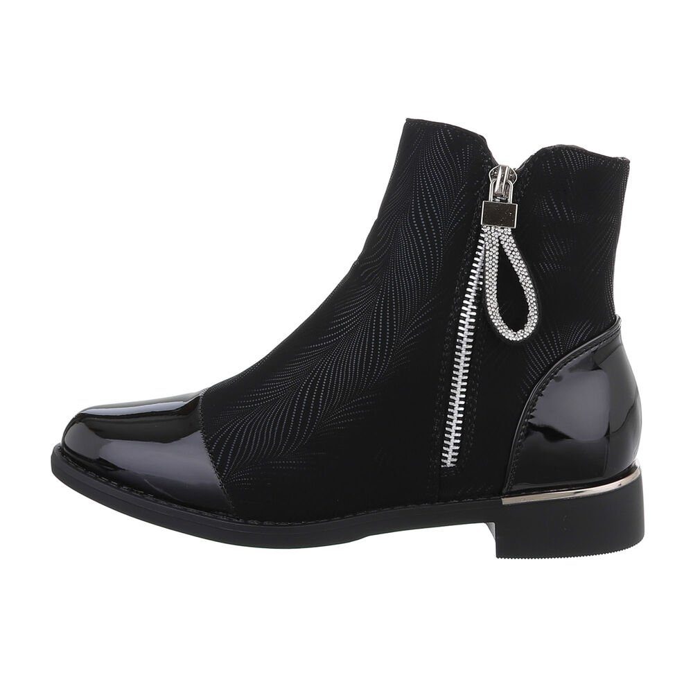 Ital-Design Damen Elegant Stiefelette Blockabsatz Flache Stiefeletten in Schwarz