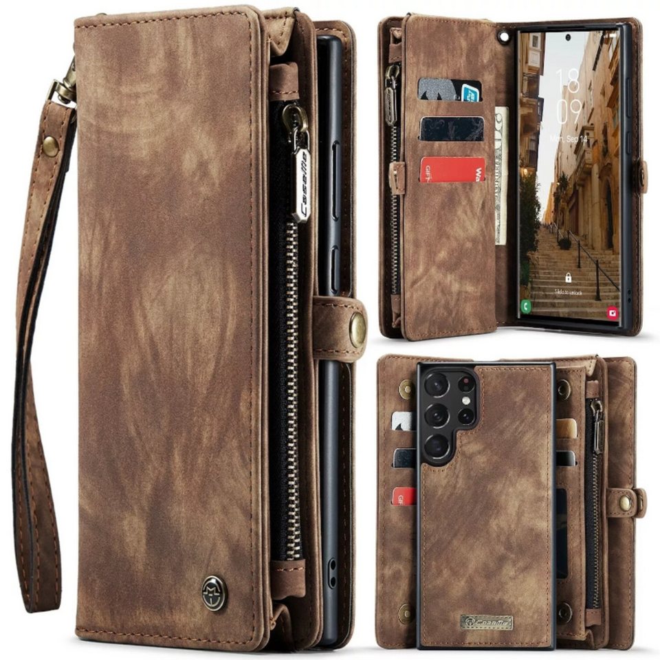 CaseMe Handyhülle Caseme Samsung Hülle mit Zipper 2in1 Samsung A56 5G-Braun