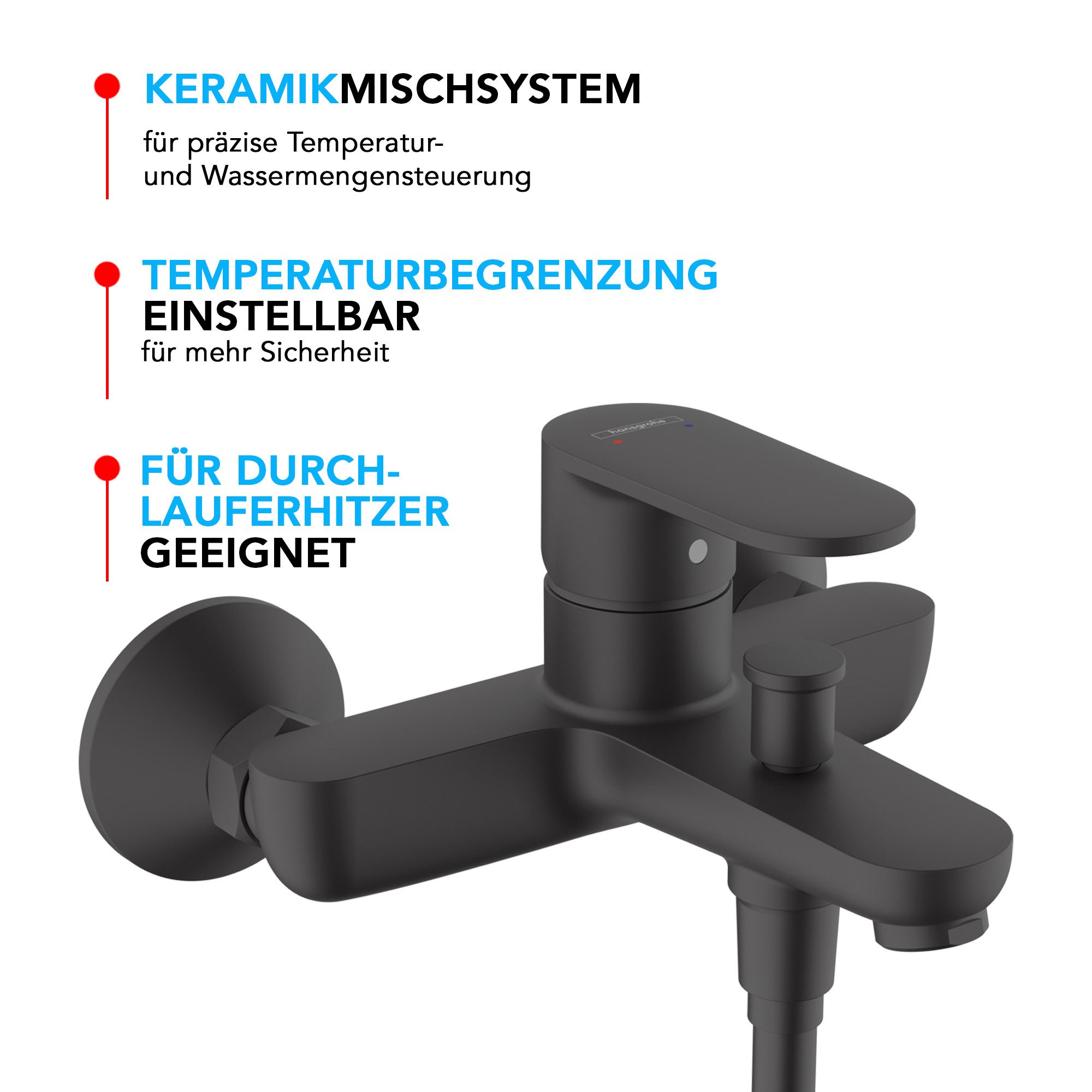 hansgrohe Wannenarmatur Vernis Blend Wannenmischer Set mit Aloni Handbrause und Regendusche (Spar-Set) Einhebel Badewannenarmatur, chrom oder schwarz matt