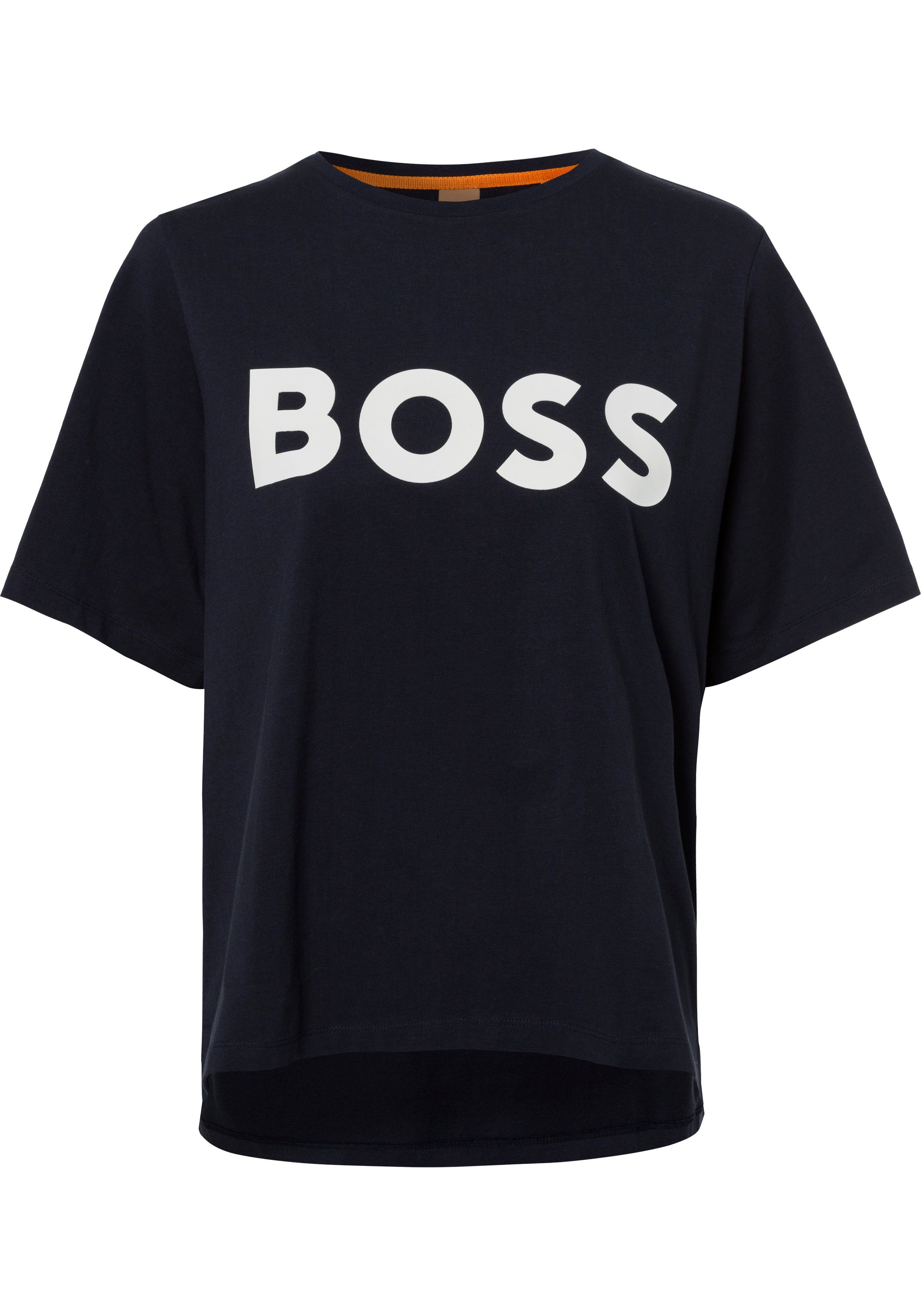 T-Shirt innen navy am BOSS mit BOSS-Kontrastband ORANGE Ausschnitt