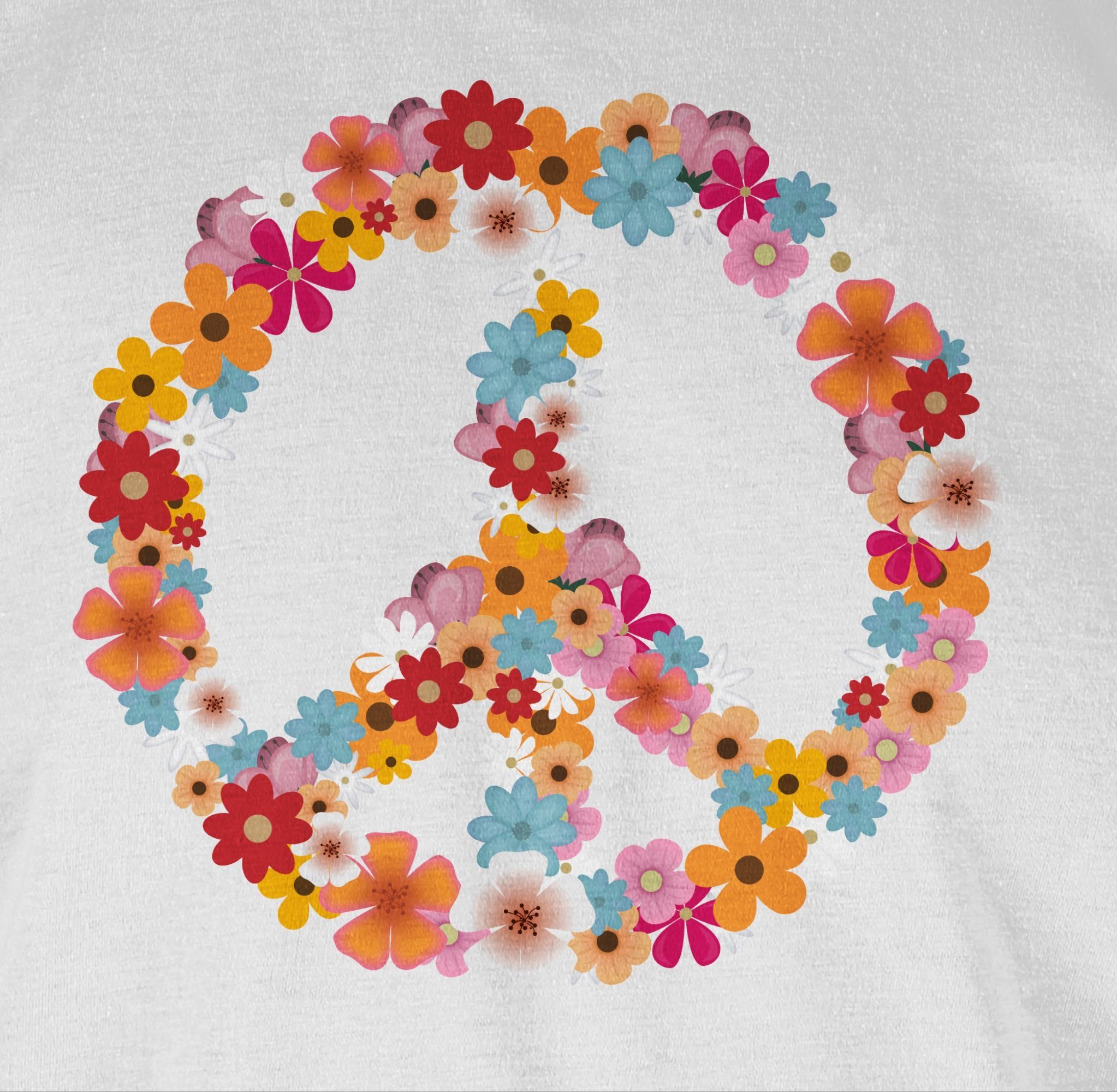 Flower Shirtracer T-Shirt 70er - Weiß Power Peace 90er Peace Zeichen Statement Friedenszeichen Sprüche 02 Hippie